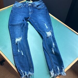 KanCan Ripped Cropped Jeans in Dark Blue